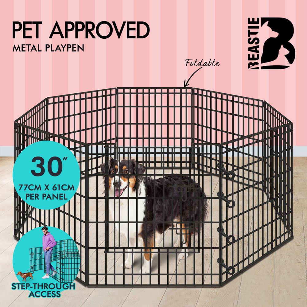 BEASTIE Dog Playpen Pet Metal Fence 8 Panel Enclosure Puppy Exercise Pen 30"