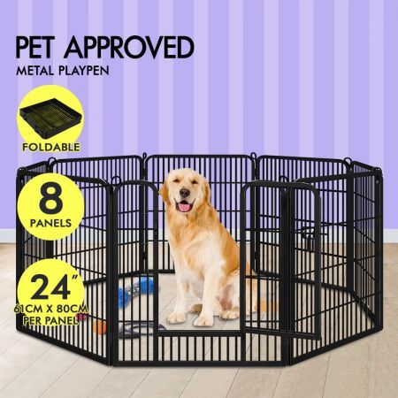 BEASTIE Dog Playpen Pet Enclosure 8 Panel Metal Puppy Fence Exercise 24"