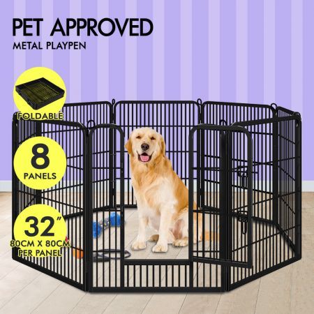 BEASTIE Dog Playpen Pet Fence 8 Panel Metal Enclosure Puppy Exercise 32"