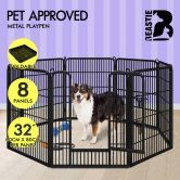 BEASTIE Dog Playpen Pet Fence 8 Panel Metal Enclosure Puppy Exercise 32"