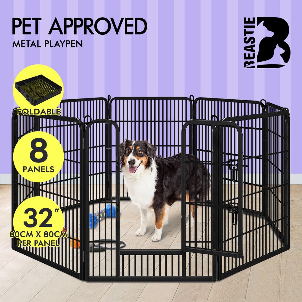 BEASTIE Dog Playpen Pet Fence 8 Panel Metal Enclosure Puppy Exercise 32"
