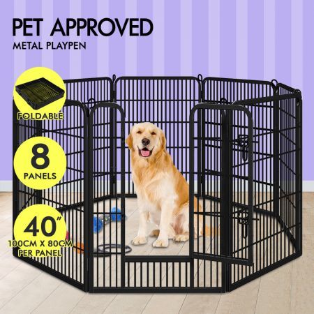 BEASTIE Dog Playpen Pet Fence Metal Panel Enclosure Puppy Exercise Pen 40" Large