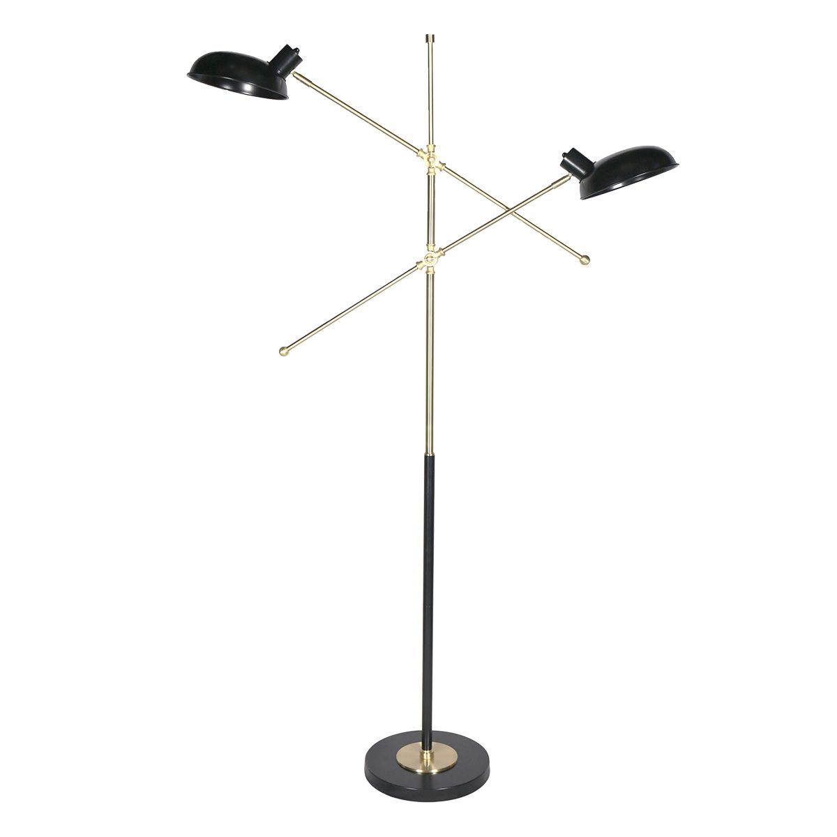 Sarantino Adjustable Arm Floor Lamp w/ 2 Lights - Black & Gold Finish