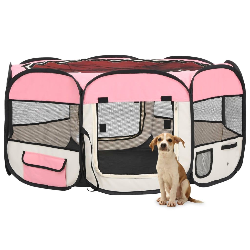 Foldable Dog Playpen with Carrying Bag Pink 145x145x61 cm