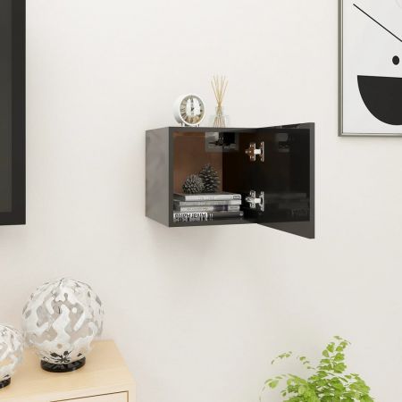 Wall Mounted TV Cabinet High Gloss Black 30.5x30x30 cm