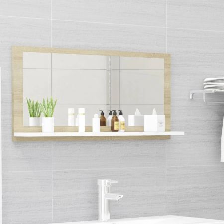 Bathroom Mirror White and Sonoma Oak 80x10.5x37 cm Engineered Wood