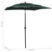 3-Tier Parasol with Aluminium Pole Green 2x2 m