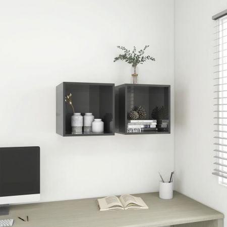 Wall Cabinets 2 pcs High Gloss Grey 37x37x37 cm Engineered Wood