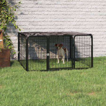 Dog Playpen 4 Panels Black 100x50 cm Powder-coated Steel