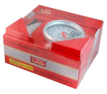 Auto Gauge 5" White Face & Silver Rim Tachometer with ...