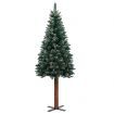 Slim Christmas Tree with Real Wood and White Snow Green 210 cm