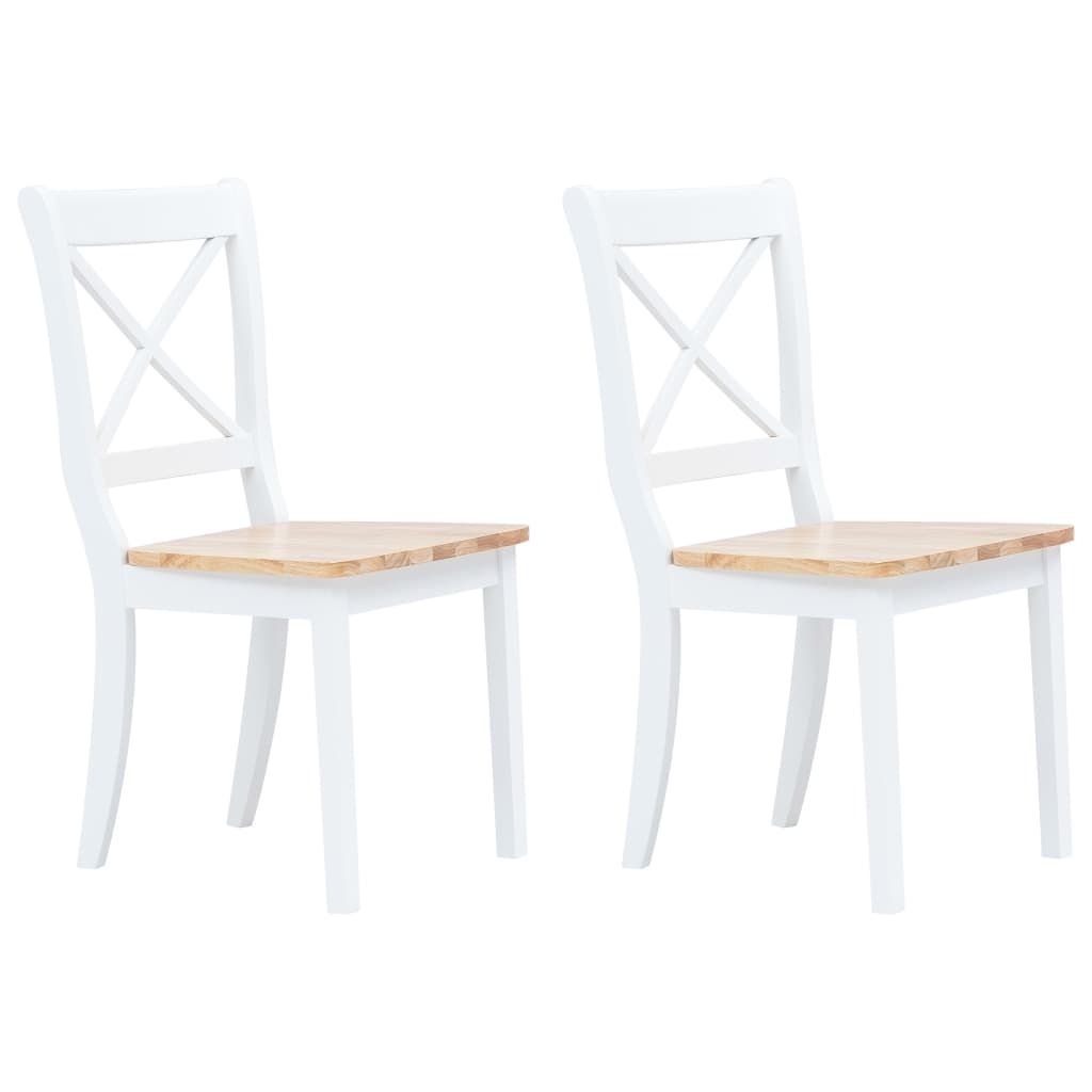 Dining Chairs 2 pcs White and Light Wood Solid Rubber Wood
