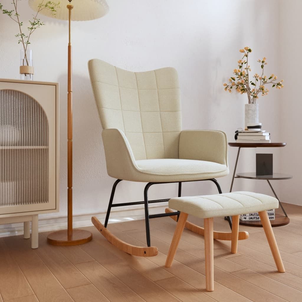 Rocking Chair with a Stool Cream Fabric