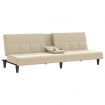 Sofa Bed with Cup Holders Cream Fabric