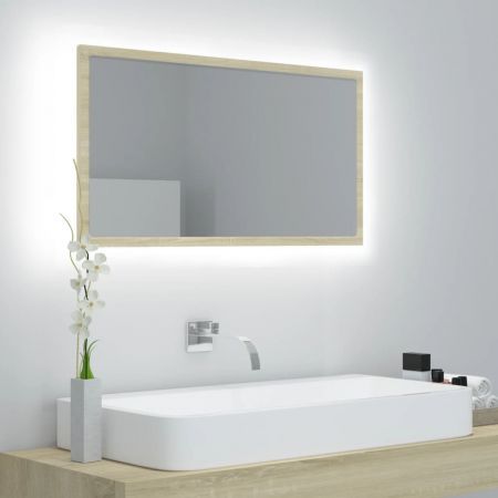 LED Bathroom Mirror Sonoma Oak 80x8.5x37 cm Acrylic