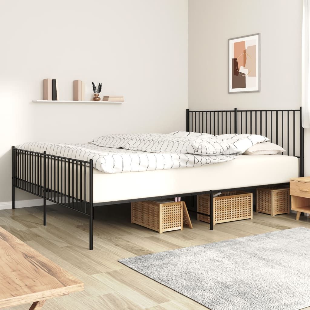 Metal Bed Frame with Headboard and Footboard Black 183x203 cm King