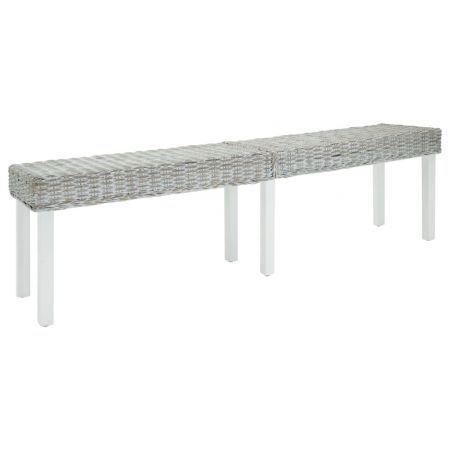 Bench White 160x35x45 cm Natural Kubu Rattan & Solid Wood Mango