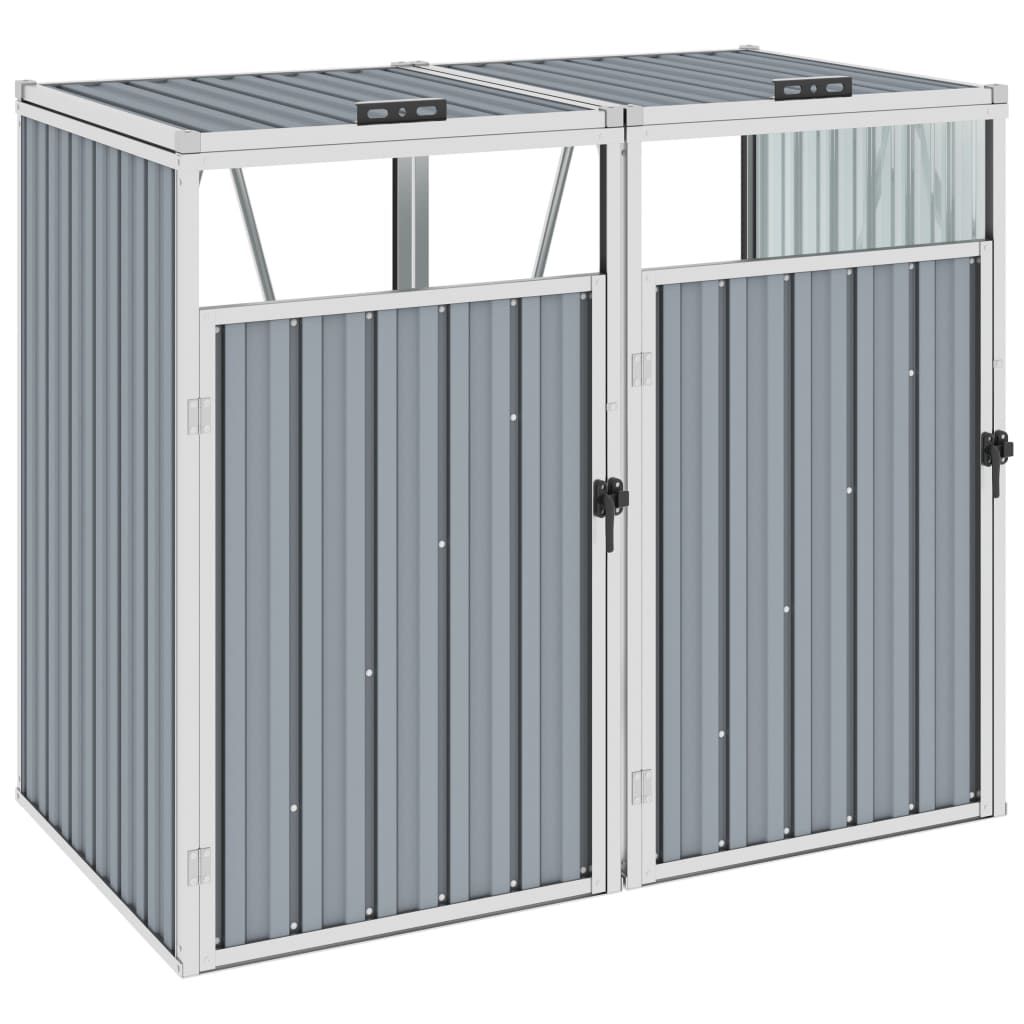 Double Garbage Bin Shed Grey 143x81x121 cm Steel