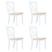 Dining Chairs 4 pcs White and Light Wood Solid Rubber Wood