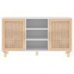 Sideboard White 105x30x60 cm Solid Wood Pine and Natural Rattan