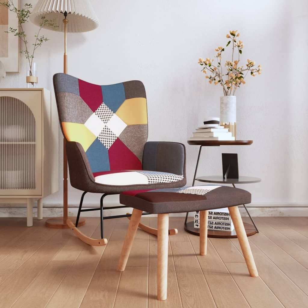 Rocking Chair with a Stool Patchwork Fabric