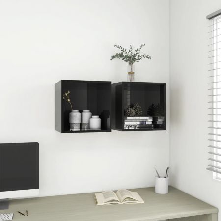 Wall Cabinets 2 pcs High Gloss Black 37x37x37 cm Engineered Wood
