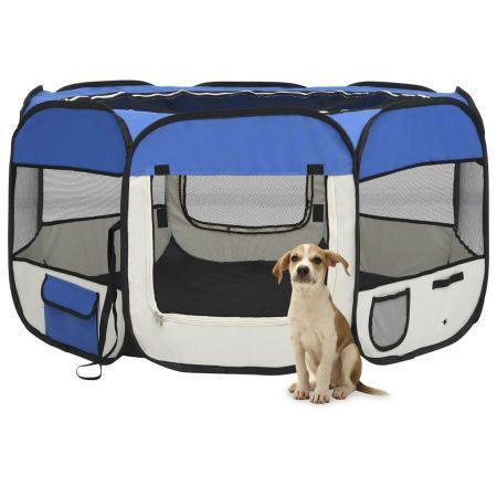 Foldable Dog Playpen with Carrying Bag Blue 125x125x61 cm