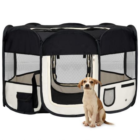 Foldable Dog Playpen with Carrying Bag Black 125x125x61 cm