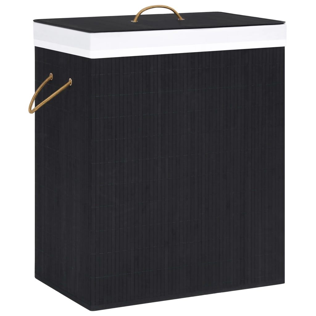 Bamboo Laundry Basket with 2 Sections Black 100 L