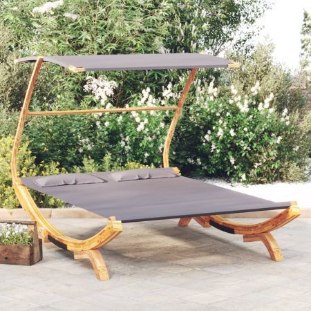 Outdoor Lounge Bed with Canopy 165x203x138 cm Solid Bent Wood Anthracite