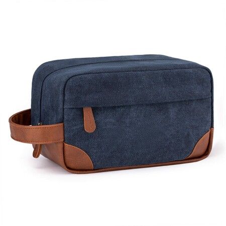 Toiletry Bag Hanging Dopp Kit for Men Water Resistant Canvas Shaving Bag with Large Capacity for Travel-Navy Blue