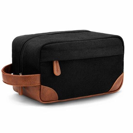 Toiletry Bag Hanging Dopp Kit for Men Water Resistant Canvas Shaving Bag with Large Capacity for Travel- Black