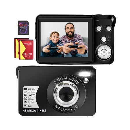 Digital Camera, 30MP 1080P Portable Point and Shoot Camera with 32G SD Card