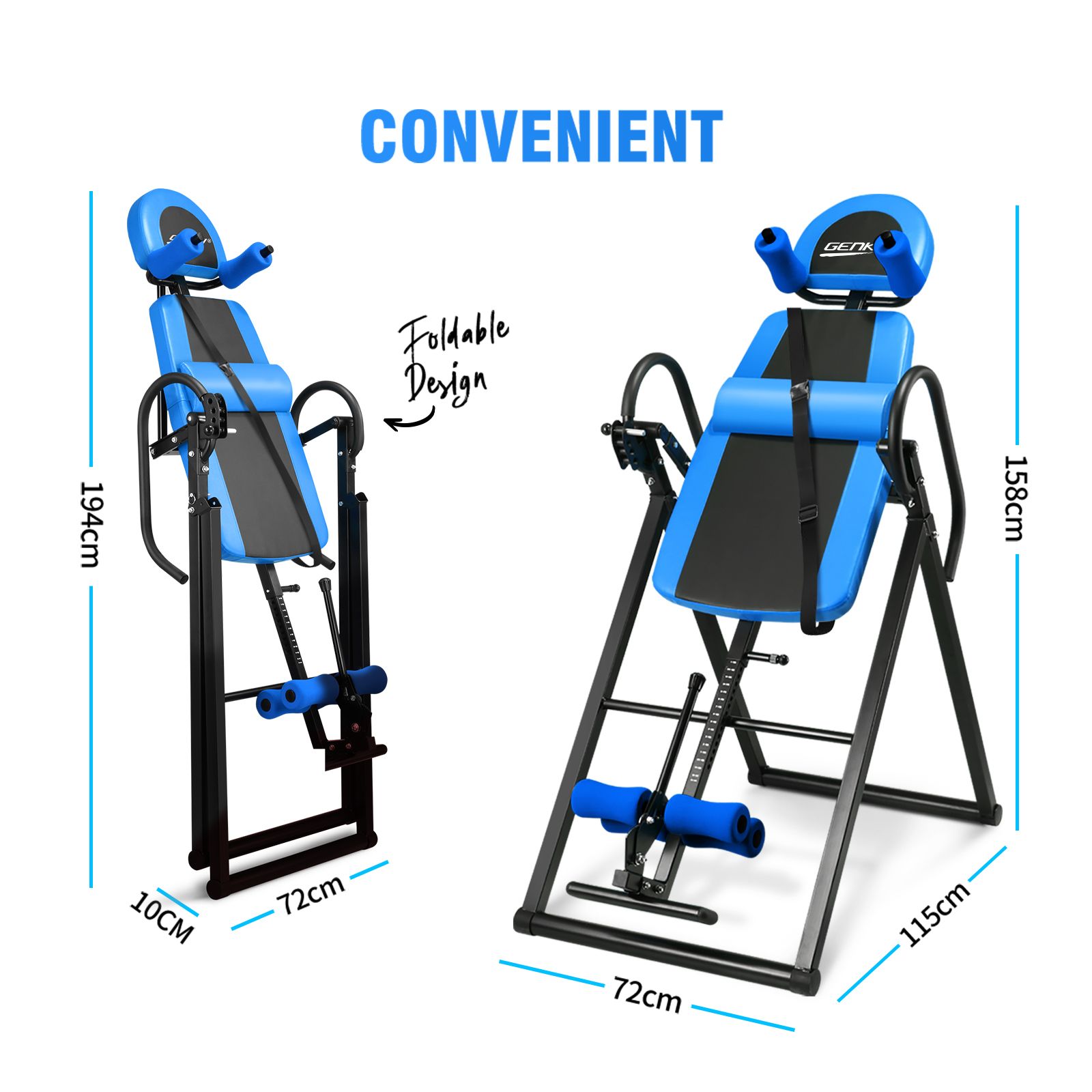 Genki Inversion Table Back Stretching Gravity Inverter Exercise Machine Home Gym Fitness Equipment Stretcher Foldable