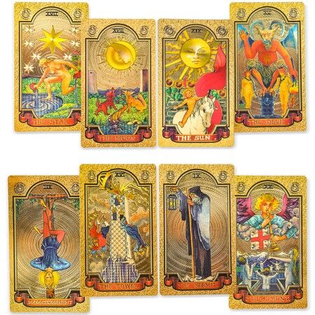 Tarot Cards 78 Luxury Gold foil Tarot Deck with Guide Book Tarot PVC Durable Waterproof Wrinkle Resistant Tarot Cards for Beginners and Professional Player Tarot Deck with Box Tarot Gold Plated