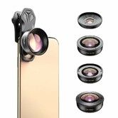 5 -in-1 HD Mobile Phone Camera Phone Lens Set-10x Macro Lens,2X Telephoto Lens,110°Wide Angle,170°Super Wide Angle,195°Fisheye for Smartphones