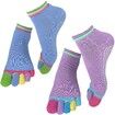 2 Pairs Yoga Socks for Women with Grips, Pilates Socks, Barre Socks ,Women's Non-Slip Grip Toe Socks-Purple & Blue