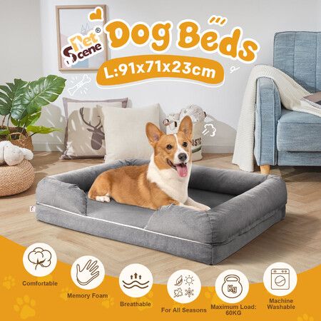 Dog Bed Orthopedic Pet Cat Calming Sofa Couch Memory Foam Cushion Large Mattress Waterproof Liner Removable Washable Cover Bolster Lounger