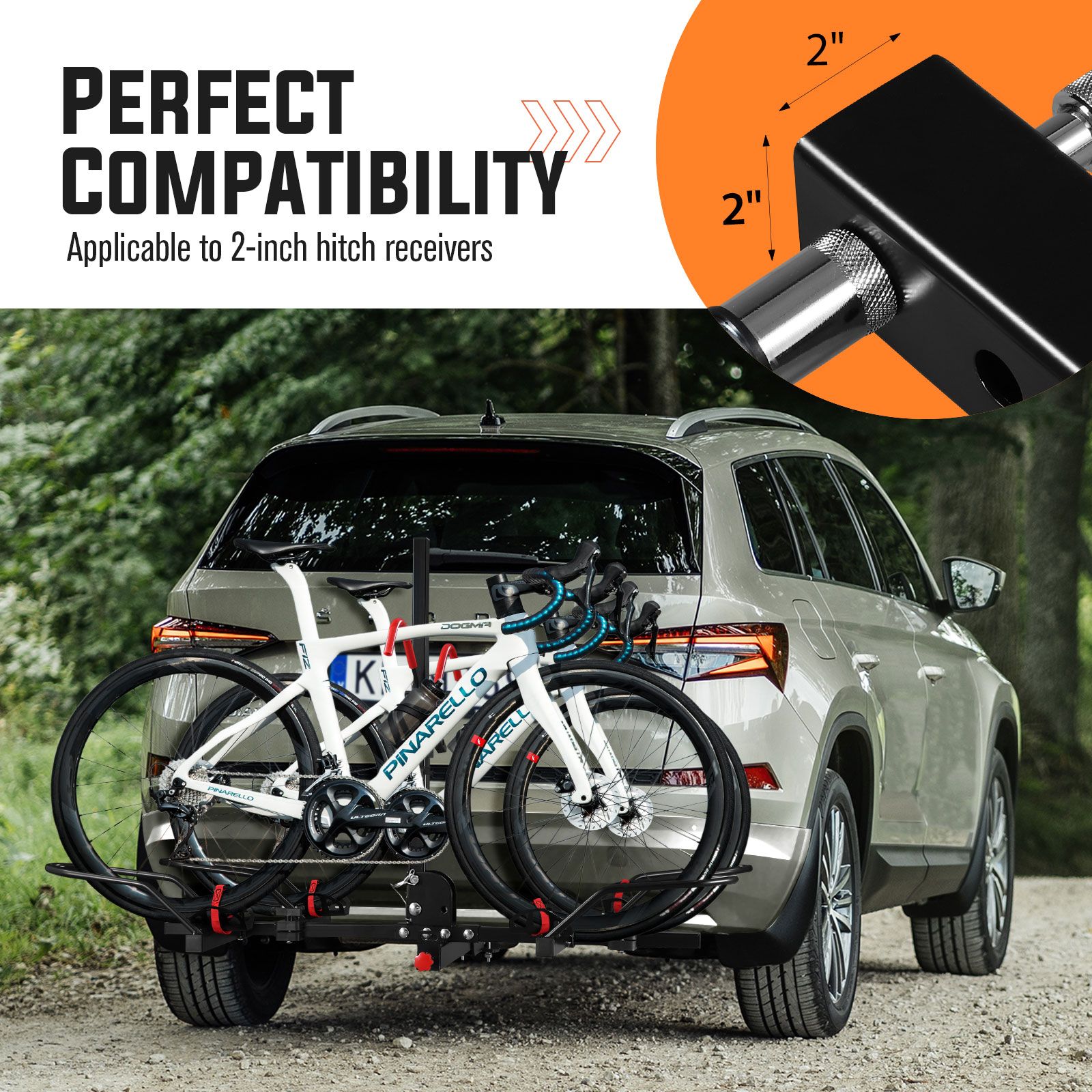 2 Ebike Rack Mountain Bicycle Carrier Stand Rear Electric Car Mount Storage Platform Holder 2 Inch Foldable Tilt with Lock