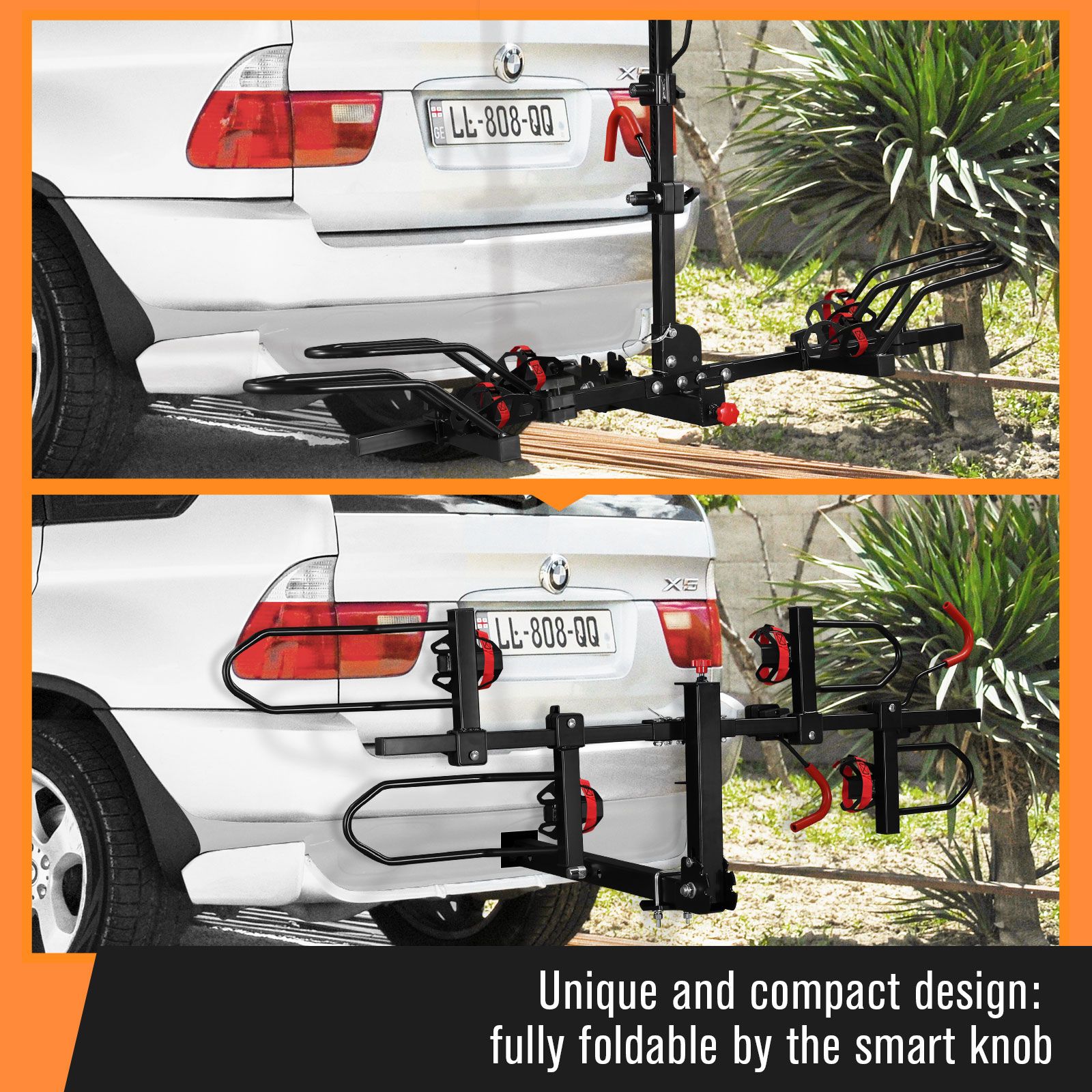 2 Ebike Rack Mountain Bicycle Carrier Stand Rear Electric Car Mount Storage Platform Holder 2 Inch Foldable Tilt with Lock
