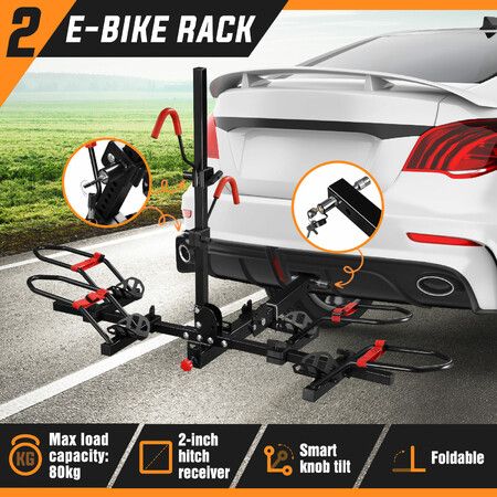 2 Ebike Rack Mountain Bicycle Carrier Stand Rear Electric Car Mount Storage Platform Holder 2 Inch Foldable Tilt with Lock