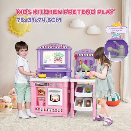 Pretend Kitchen Play Role Cooking Toys Set Children Cookery Cookware Playset Plastic Accessories Kids Toddler Gift Pink