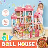 Doll House Barbie Dream Play Furniture Playhouses Toys Dollhouse Princess Castle Light Music DIY 12 Rooms 3 Stories 62cm