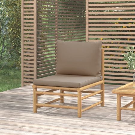 Garden Middle Sofa with Taupe Cushions Bamboo