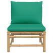 Garden Middle Sofa with Green Cushions Bamboo