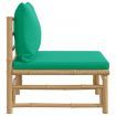 Garden Middle Sofa with Green Cushions Bamboo