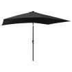 Parasol with LEDs and Steel Pole Black 2x3 m