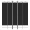 5-Panel Room Divider Black 200x220 cm Fabric