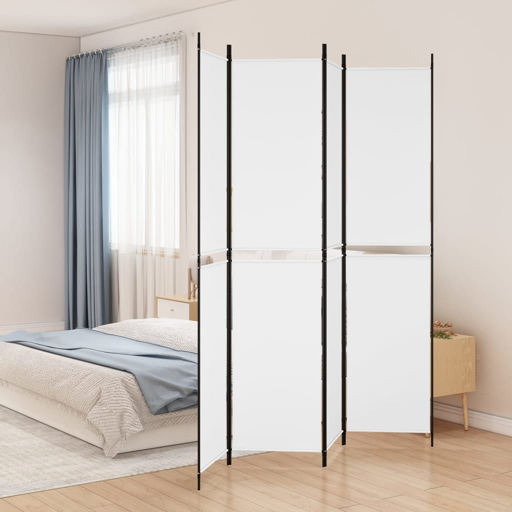 4-Panel Room Divider White 200x220 cm Fabric