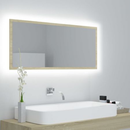 LED Bathroom Mirror Sonoma Oak 100x8.5x37 cm Acrylic